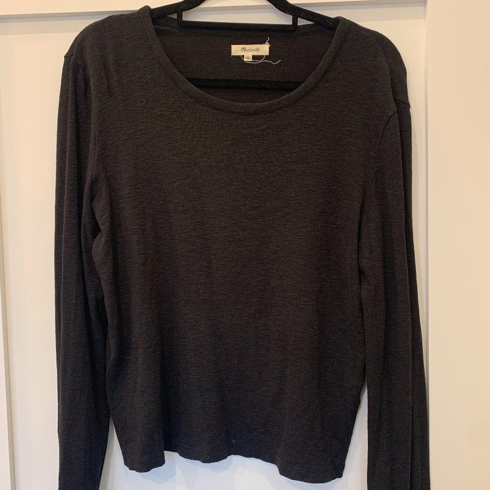 Madewell, Women;s Size Large, Black Long Sleeve Top, Button Sleeve